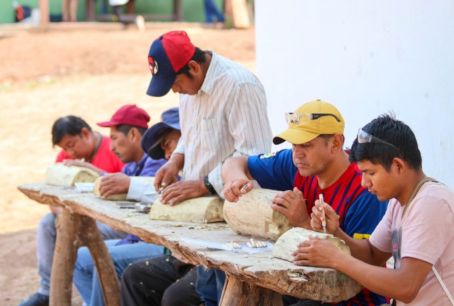 Un grupo de artesanos, mujeres artesanas y estudiantes de las zonas de Huacaya, Macharetí y Chimeo participaron del curso “Tallado en madera”
